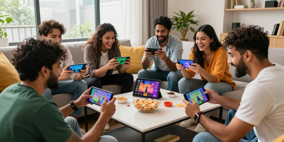 Interactive gaming session showcasing popular Gaming Apps Pakistan with friends in a cozy living room