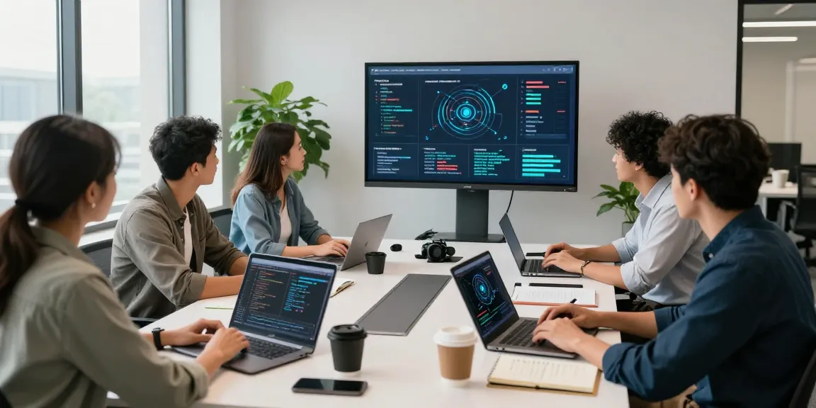 Team collaborating on the best AI tools in a modern tech workspace