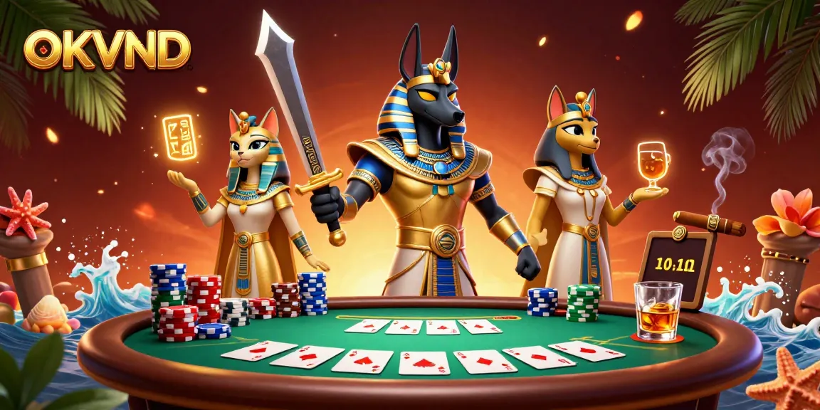 Play exciting poker at OKVND with vibrant characters and dynamic gaming elements in an enchanting setting.