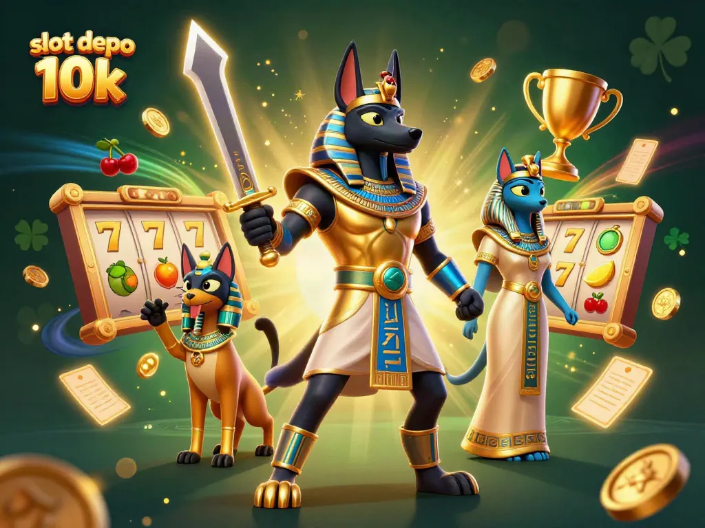 Slot depo 10k menghadirkan suasana kasino yang memikat dengan elemen permainan slot dan karakter 3D yang menarik.