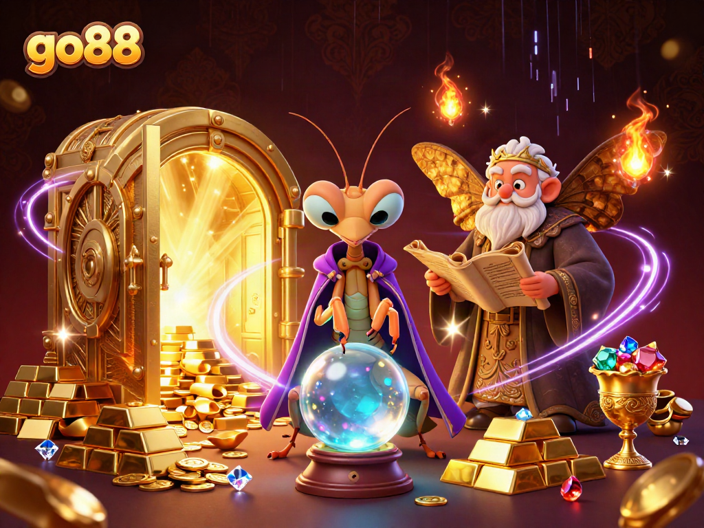 Experience go88's thrilling gambling adventures with this dynamic 3D illustration showcasing fortune, treasure, and excitement.