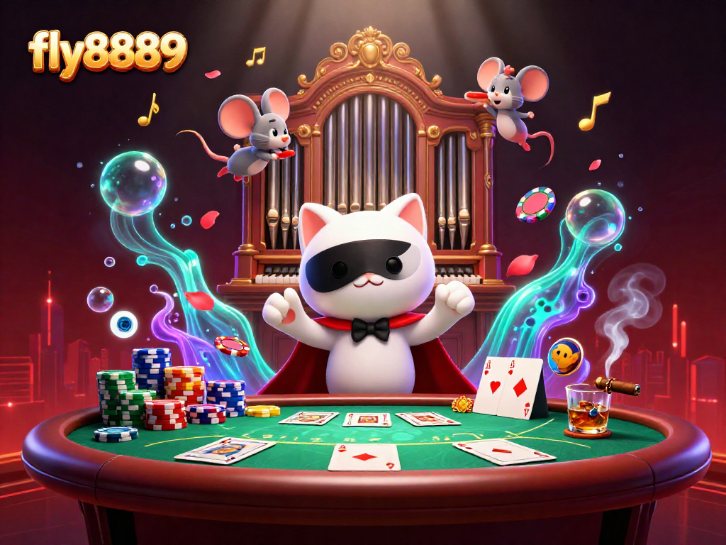 Experience thrilling gameplay at fly8889 with a lively casino scene featuring unique characters and immersive elements.