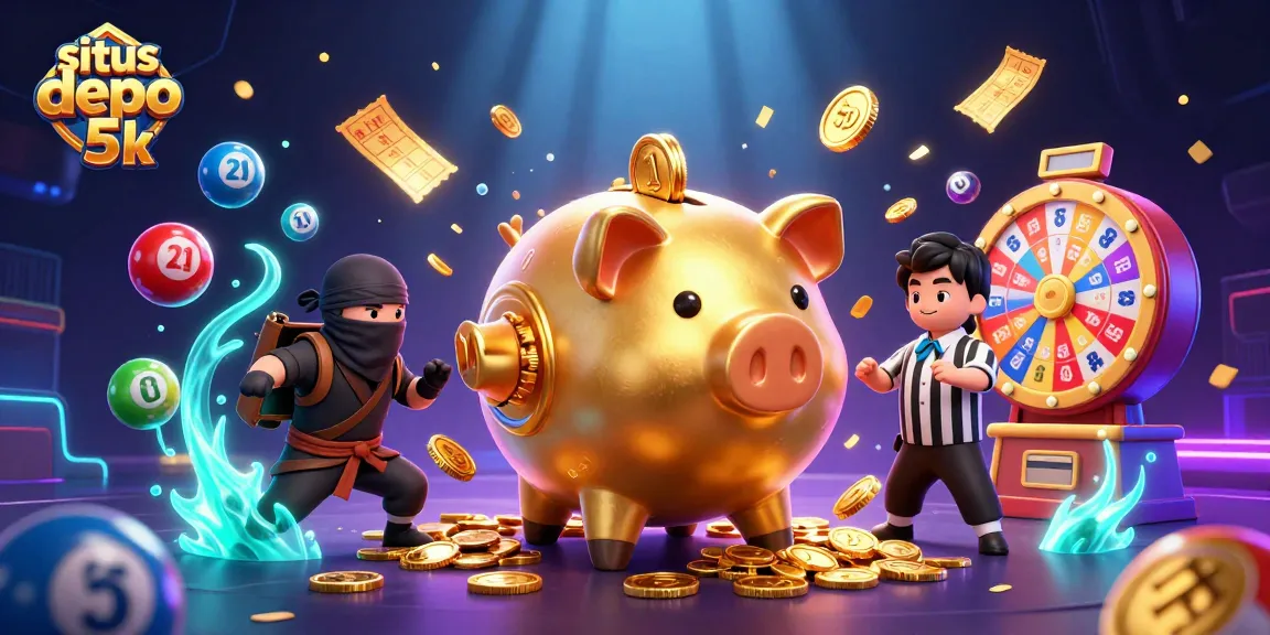 Spark excitement in situs depo 5k with animated characters showing vibrant casino elements like coins and tickets.