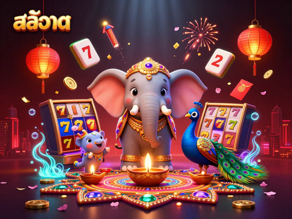 Experience สล็อต gaming excitement with dynamic slot reels and vibrant casino elements in a vivid 3D illustration.