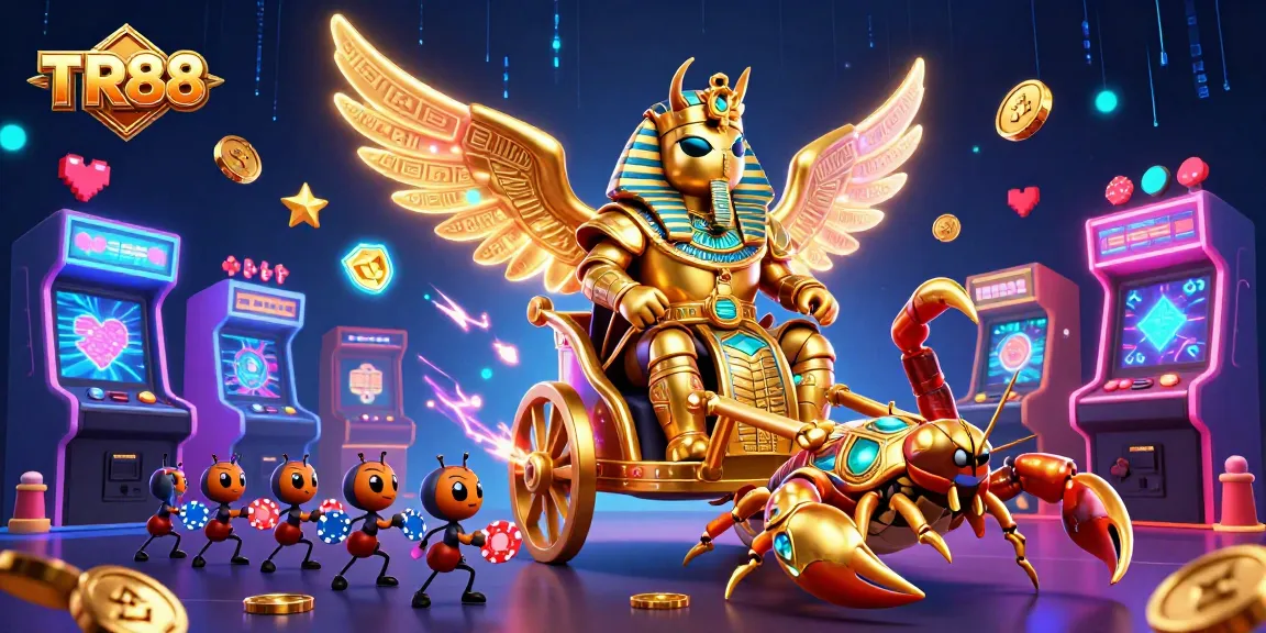 TR88 captures the excitement of casino adventures with a golden scarab and game elements in vibrant detail.