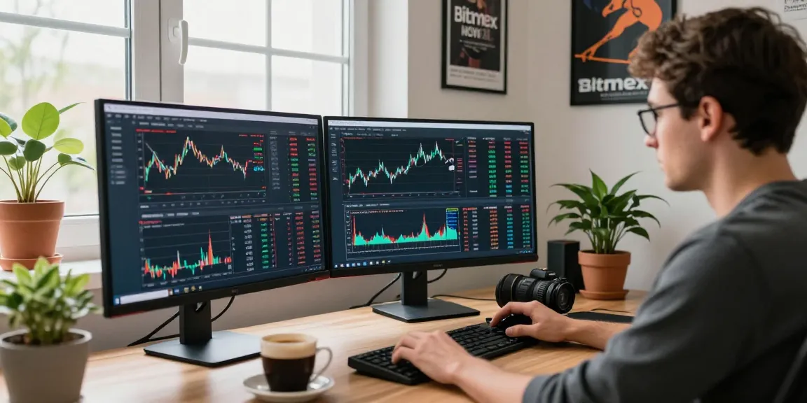 Отзыв о Bitmex с трейдером, анализирующим графики и курсы в уютном офисе