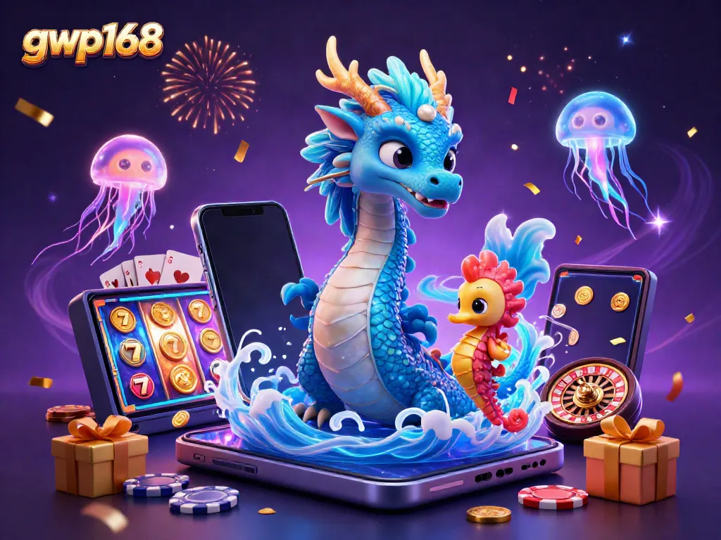 GWP168 mendemonstrasikan permainan slot modern dengan naga laut dan ksatria kuda laut di dunia digital.