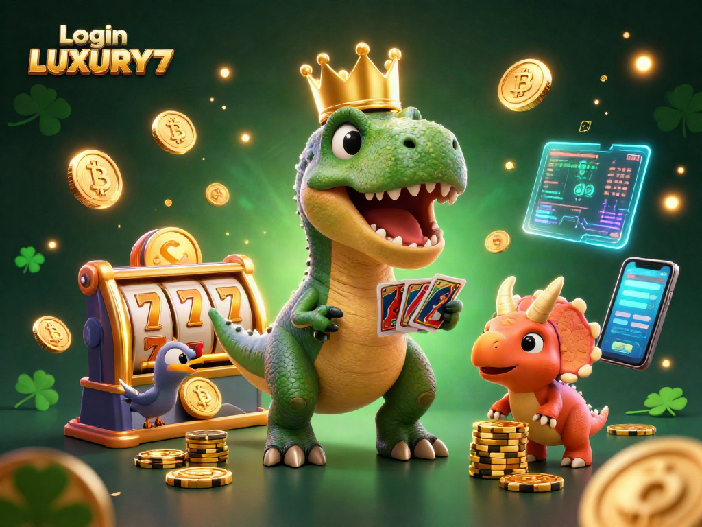 Login LUXURY777 dan dinosaur bermain kartu di kasino 3D yang menakjubkan.