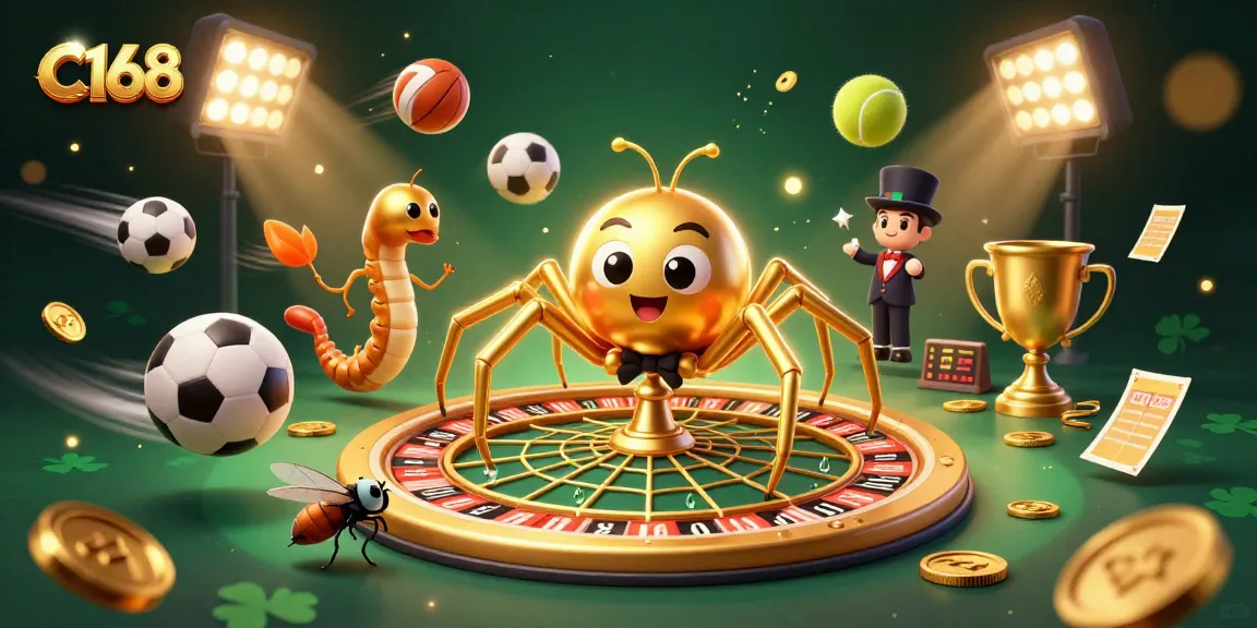 Experience thrilling bets at C168 with a golden web roulette wheel and dynamic sports elements.