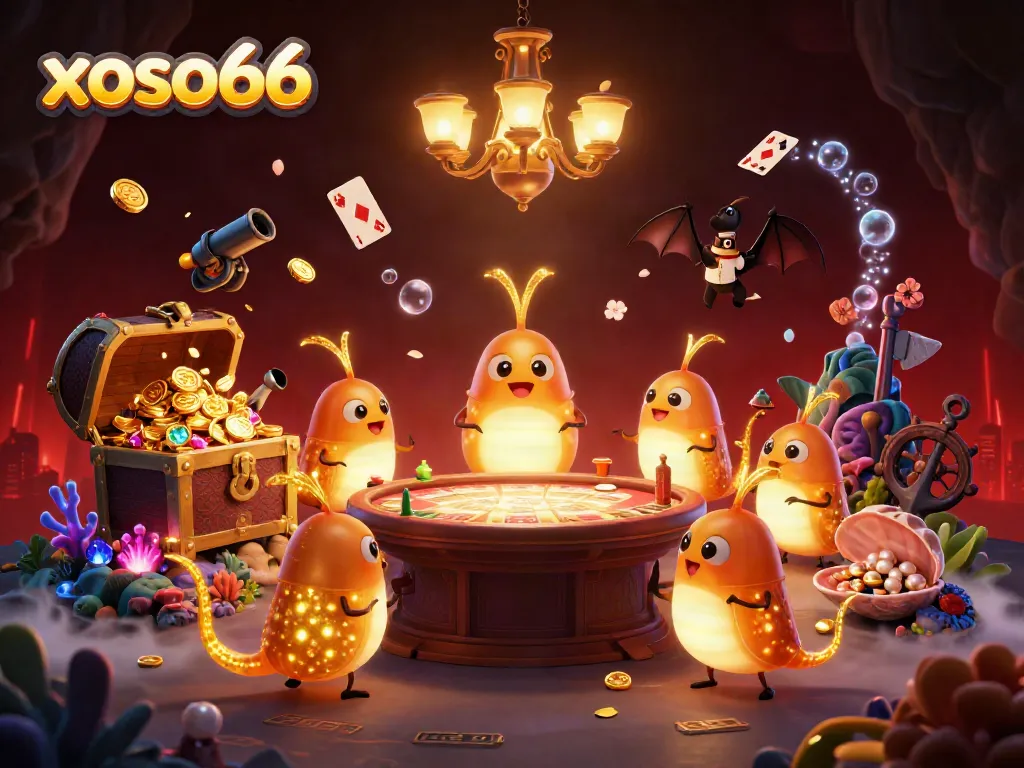 Experience the excitement of xoso66 with vibrant 3D glowworms in a dynamic casino scene.