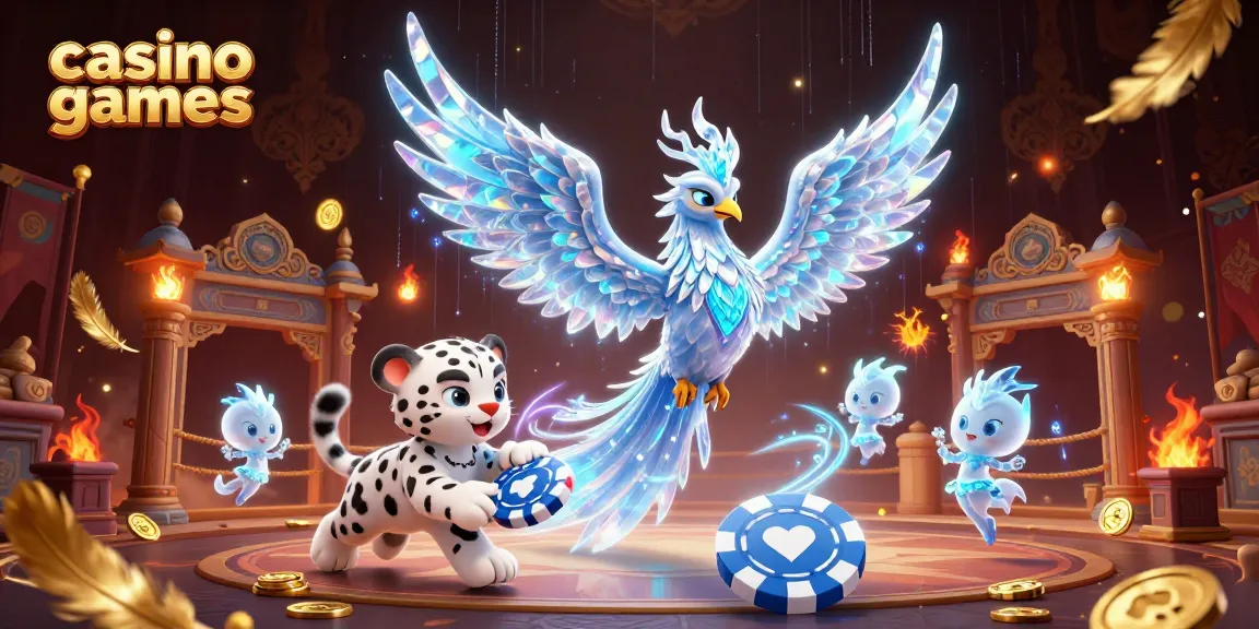 Experience thrilling casino games with a captivating scene of ice phoenix, snow leopard, and sprites.