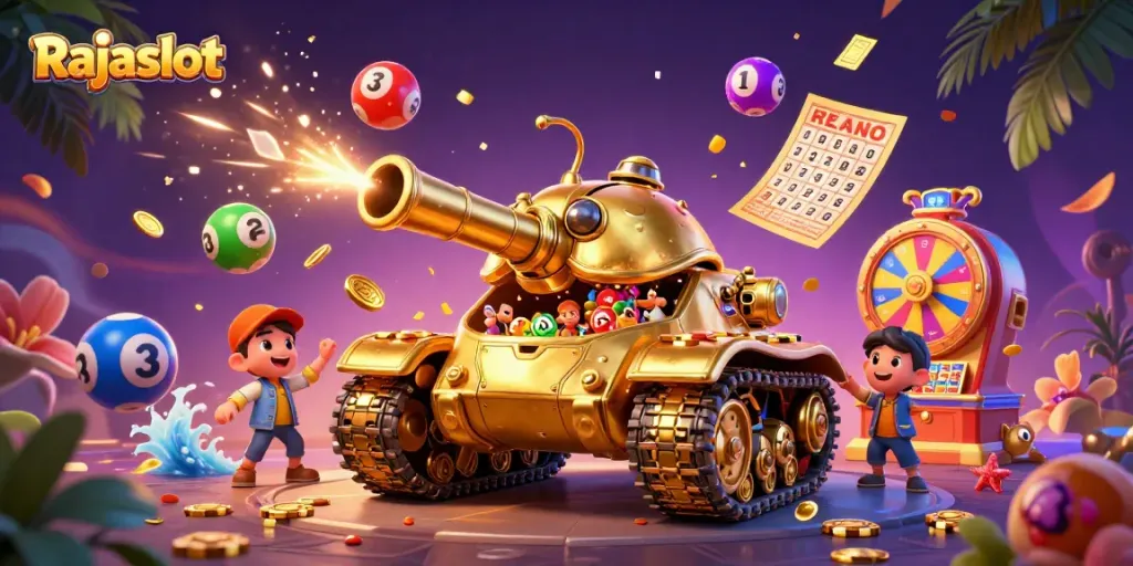 Mainkan Rajaslot dengan keseruan jackpot di kasino mini dalam tank keong emas.