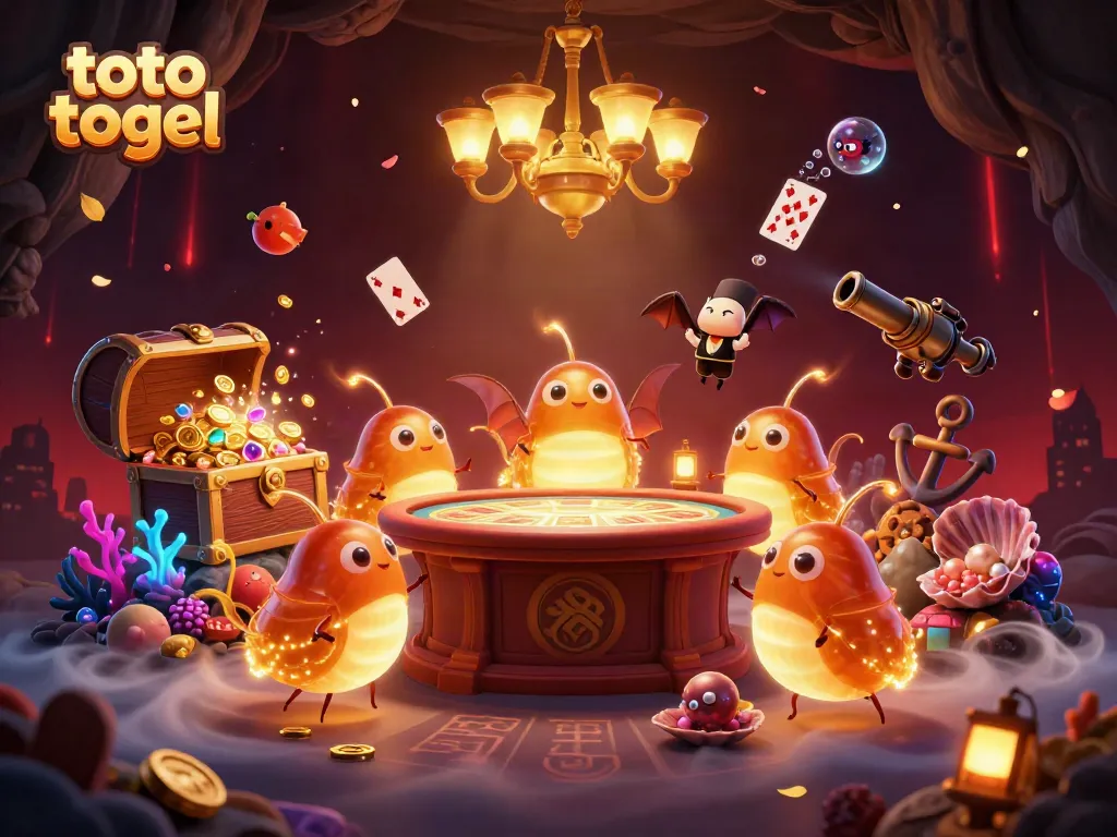 Experience the excitement of toto togel in a vibrant cave casino lit by glowing worms and a bat dealer.