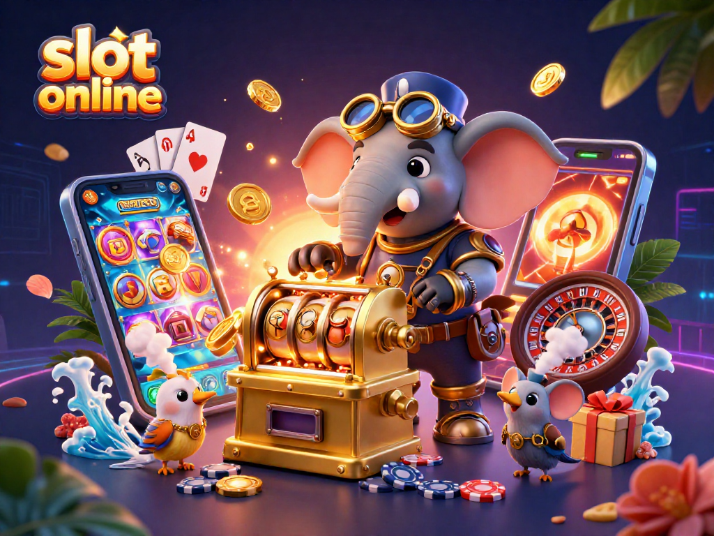Mainkan slot online dengan karakter steampunk, mesin slot, dan berbagai elemen permainan menarik.