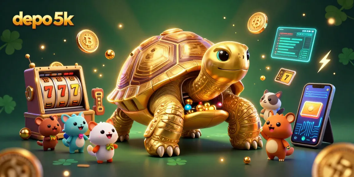 Engage in exhilarating gameplay with depo 5k featuring a golden tortoise pinball machine and vibrant casino elements.