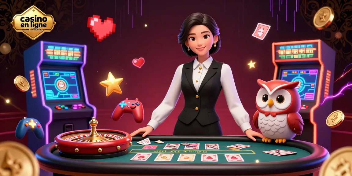 Engage in the excitement of casino en ligne sans vérification with an elegant dealer at a baccarat table, surrounded by vibrant game elements.