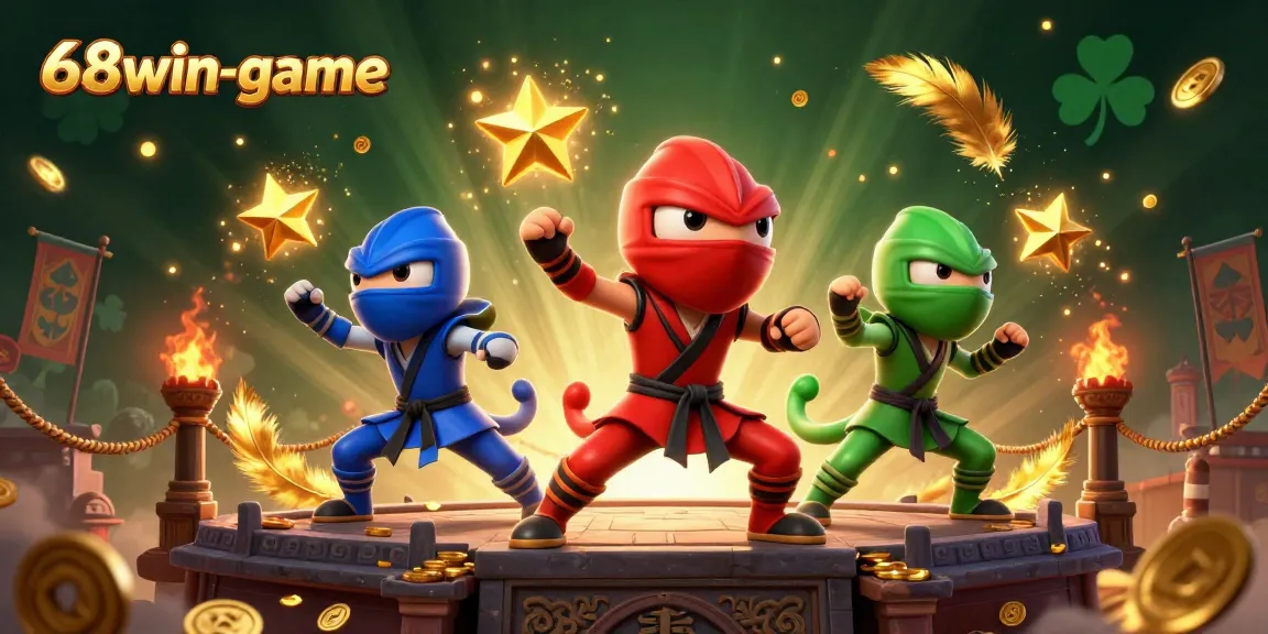 Experience the excitement of 68win-game with a dynamic casino scene showcasing ninja chameleons and gold coins.