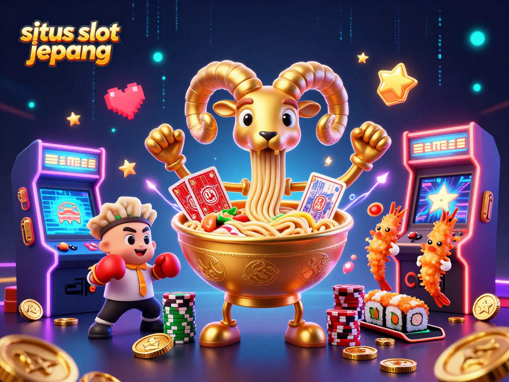 Experience the thrill of situs slot jepang with this vibrant 3D casino illustration featuring unique characters and colorful game elements.