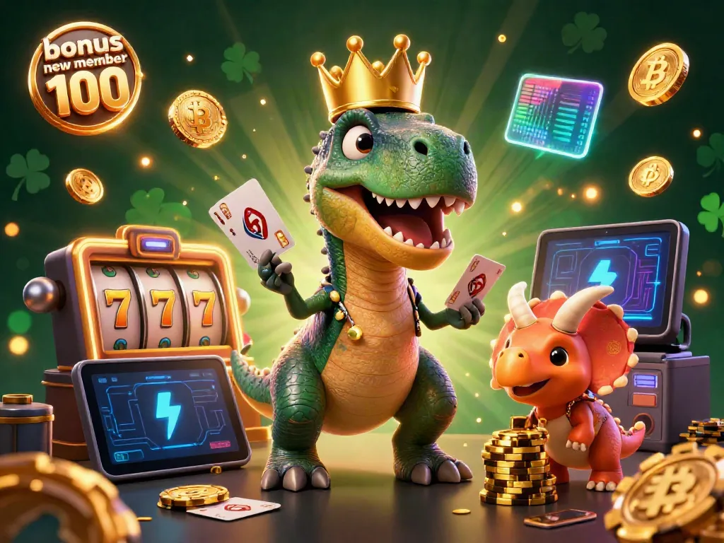 Engage with the exciting bonus new member 100 slot offer in a colorful casino-themed scene filled with vibrant characters.