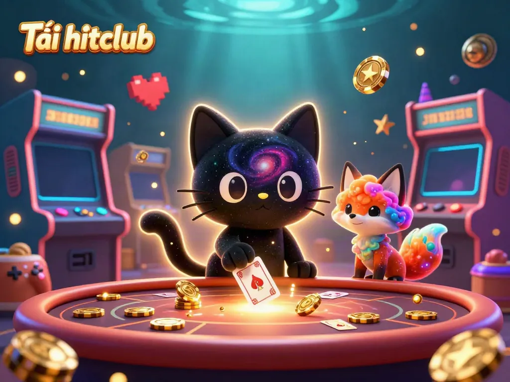 Experience the thrill and excitement of Tải hitclub in a cosmic casino with a black hole cat and nebula fox.