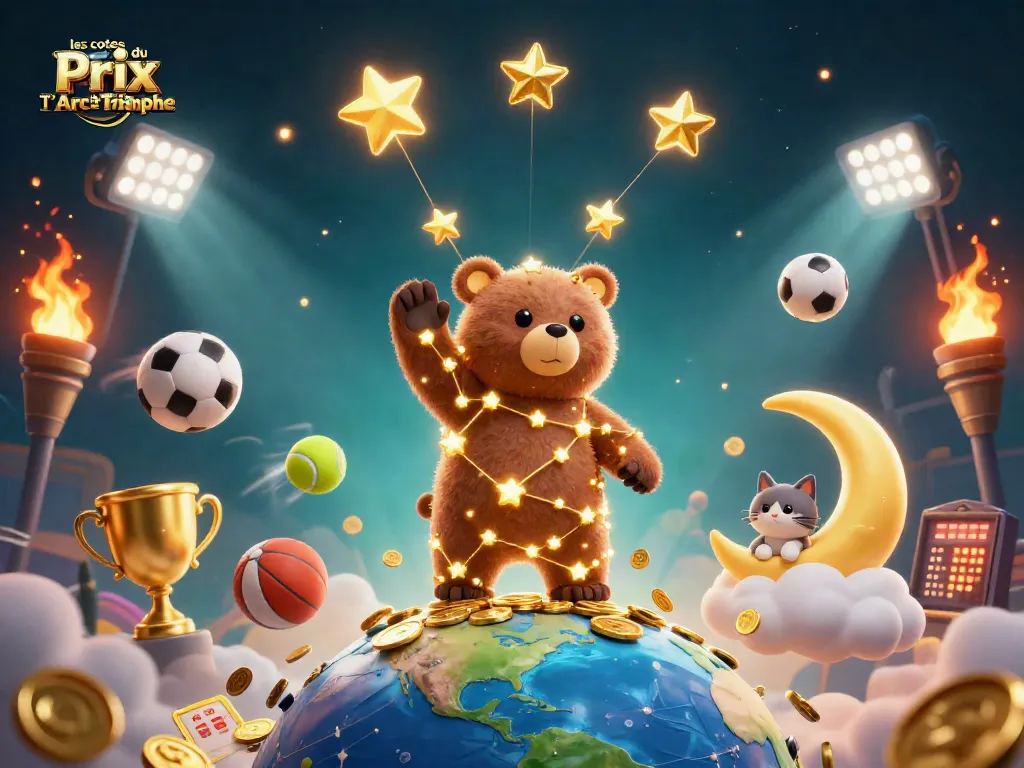 Bet on les cotes du Prix de l'Arc de Triomphe with winning sports elements and vibrant 3D illustration