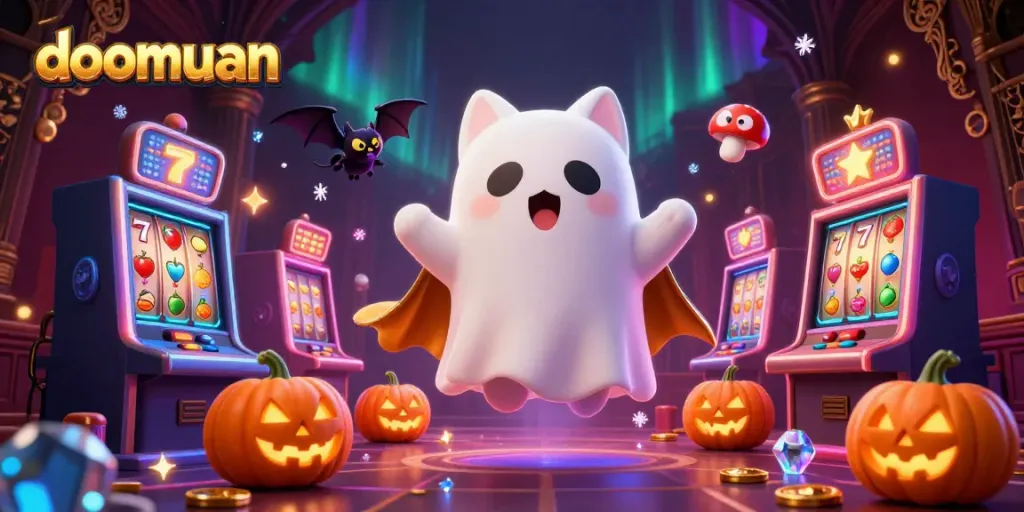 Dive into excitement with doomuan as the ghost cat plays slots in a haunted casino.