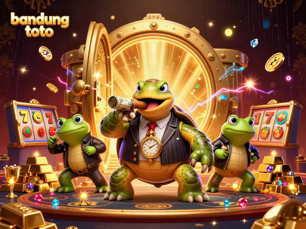 Experience thrilling gameplay at bandung toto with a cartoon turtle mobster and casino riches.