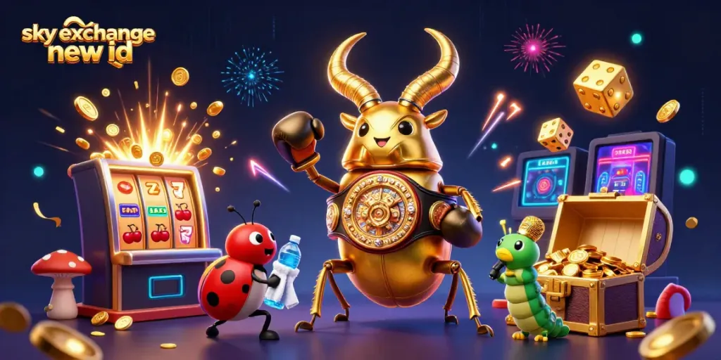 Experience the excitement of sky exchange new id with a vibrant casino scene featuring playful characters and slot machines.