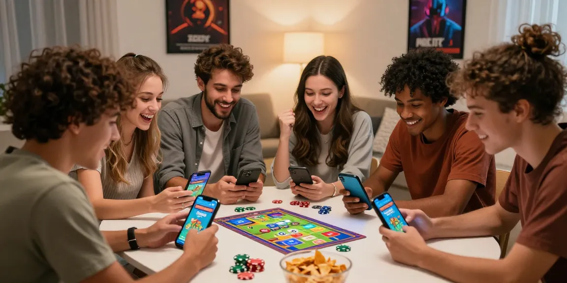 Group of friends enjoying 3 Patti World game on smartphones, showcasing the latest apk excitement in a cozy living room.