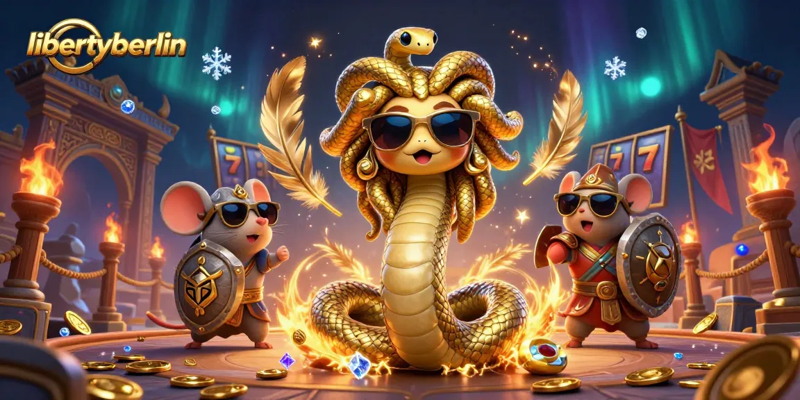 Spin the reels at libertyberlin with this vibrant scene featuring mythical characters amidst thrilling gambling elements.