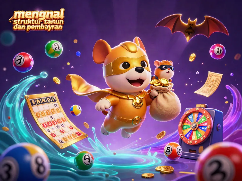 Ilustrasi 3D mendetail yang menampilkan mengenal struktur taruhan dan pembayaran dengan karakter kartun di kasino