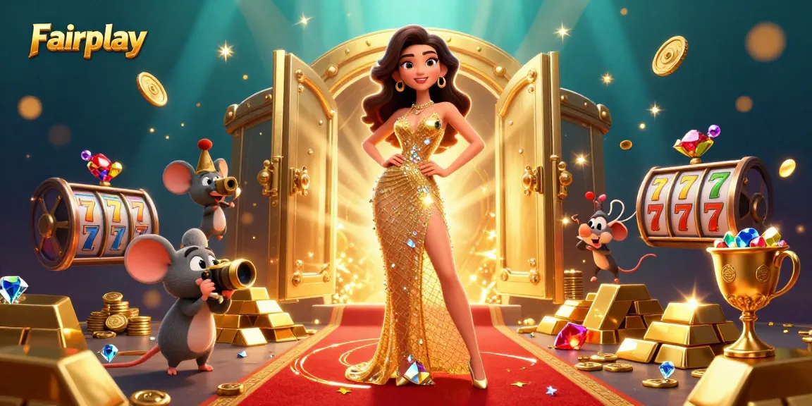 Spin to win at Fairplay with a dazzling casino scene showcasing slots and treasure.