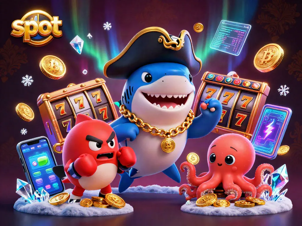 Slot berputar dengan karakter laut kartun dan koin digital bersinar menarik perhatian pemain.