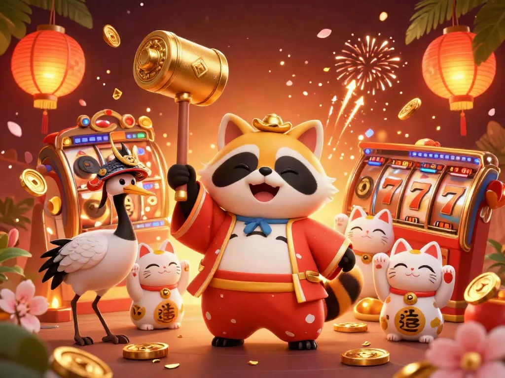 Experience excitement at Sunwin with vibrant casino characters celebrating amidst spinning slot reels