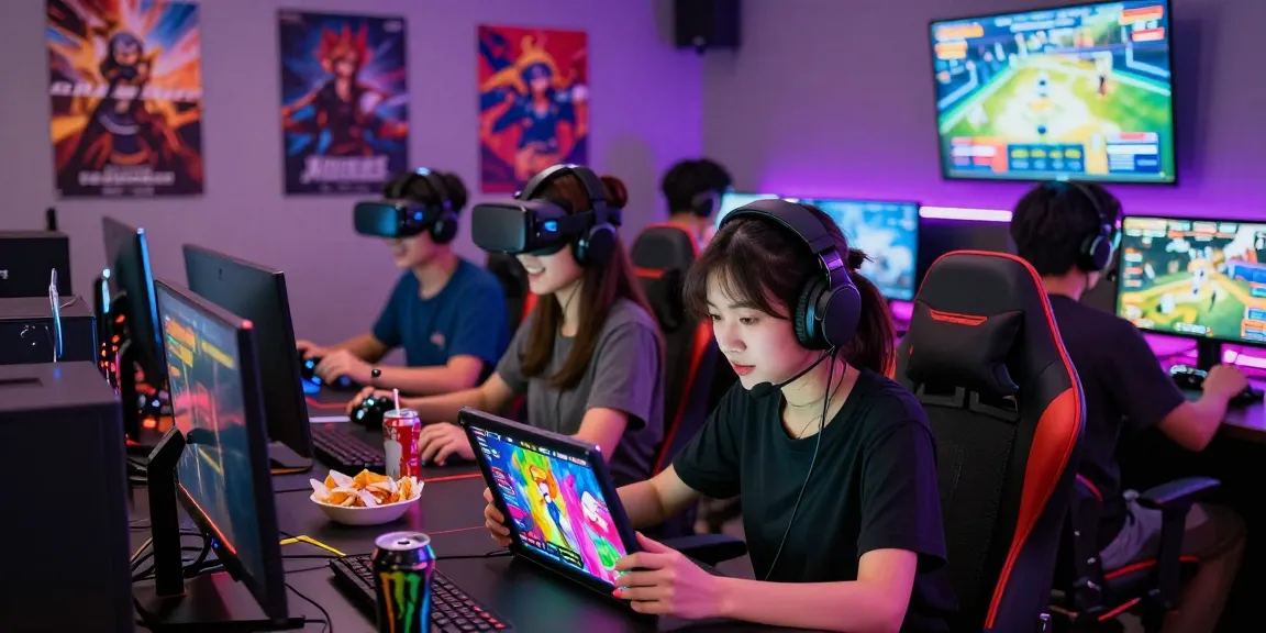 Engaged players enjoying diverse hentai games in a vibrant gaming lounge.
