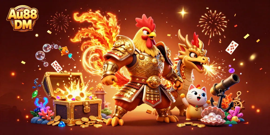 Winning big with Au88 DM, as a rooster warrior and dragon hatchling dominate the casino scene.