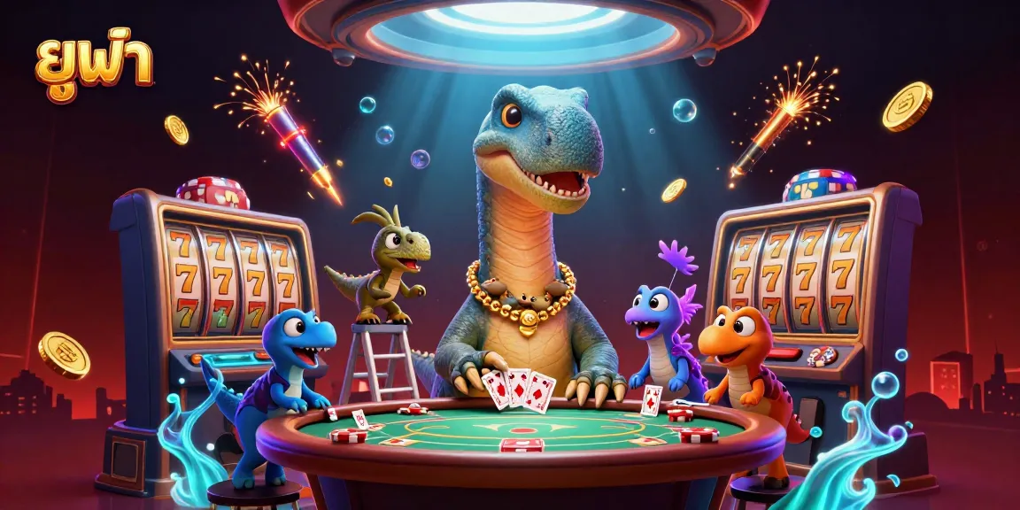 Experience the thrilling world of ⁠ยูฟ้า with vibrant characters in a dynamic casino setting filled with action.