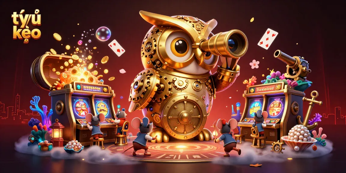 Engage in thrilling tỷ lệ kèo betting action with a golden owl and playful mice in an animated casino scene.