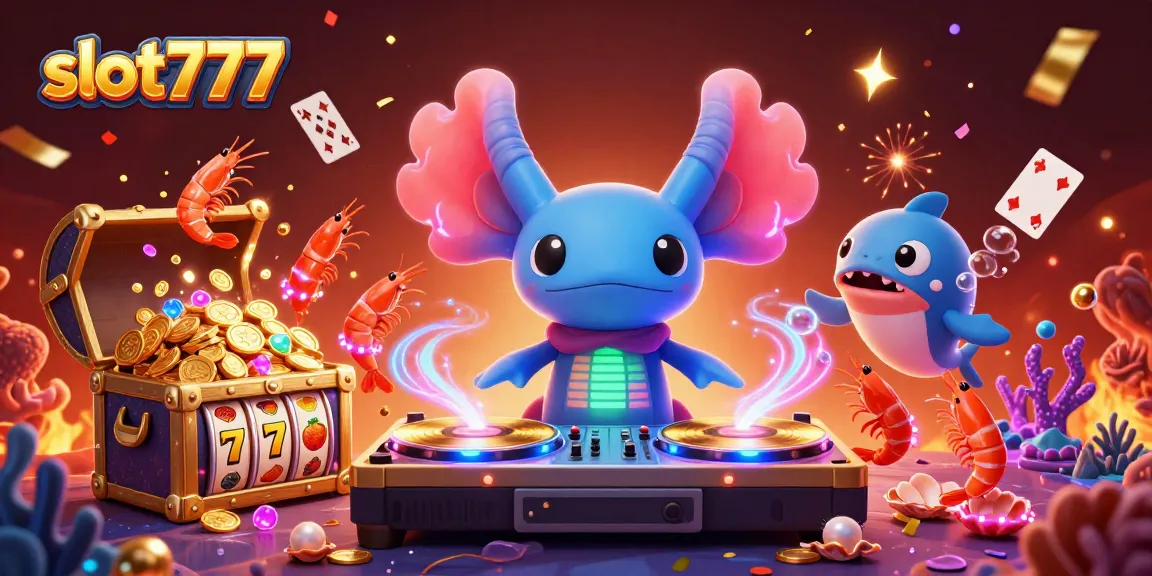 Experience the thrill of slot777 with vibrant 3D illustration filled with excitement and gaming elements.