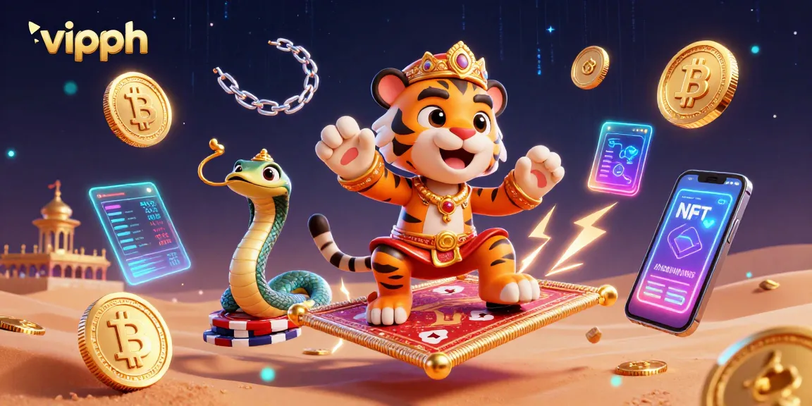Experience thrilling gameplay at VIPPH with a vibrant illustration of a tiger sultan, crypto elements, and dynamic casino themes.