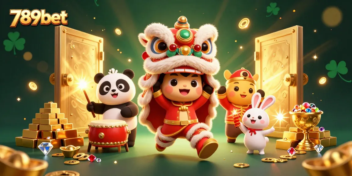 Experience 789bet's dynamic casino scene with vibrant characters and golden treasures in play.