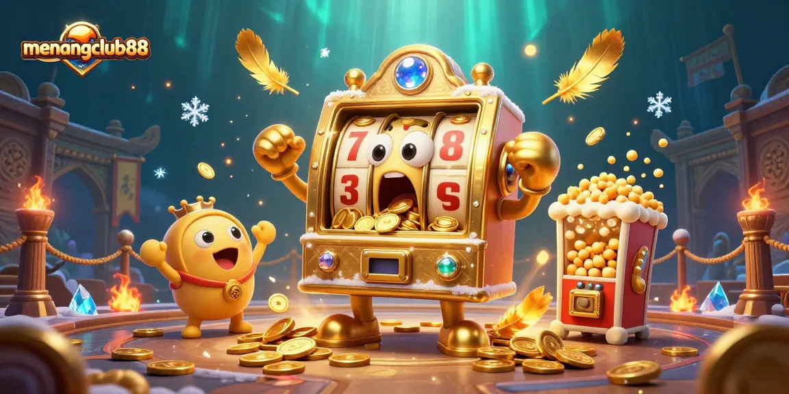 Experience the excitement of menangclub88 with its golden slot machines and vibrant casino elements.