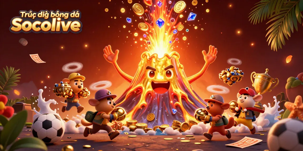 Experience Trực tiếp bóng đá Socolive with animated characters amidst a vibrant sports betting scene.